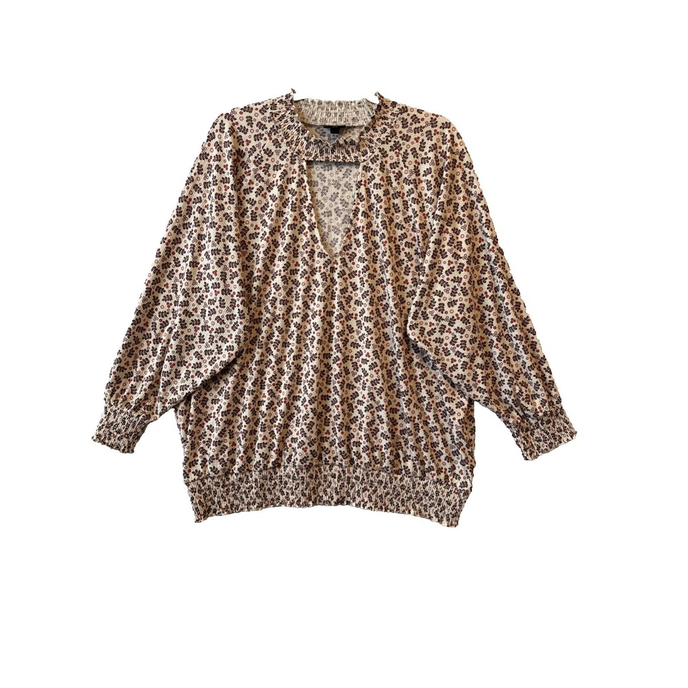 Torrid Floral Textured Jersey Choker Neck Smocked Top Women's 3X Boho Chic Comfy